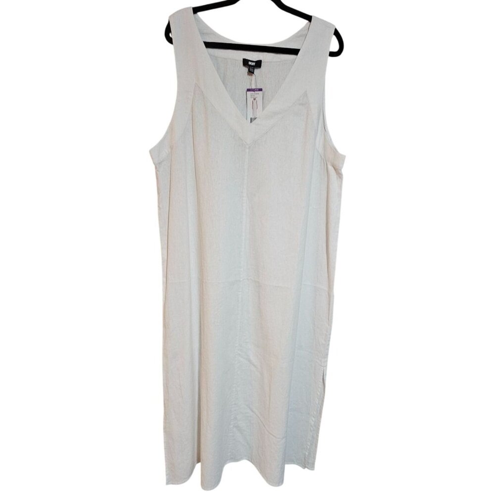 DKNY White Linen Sleeveless V-Neck Maxi Dress XXL